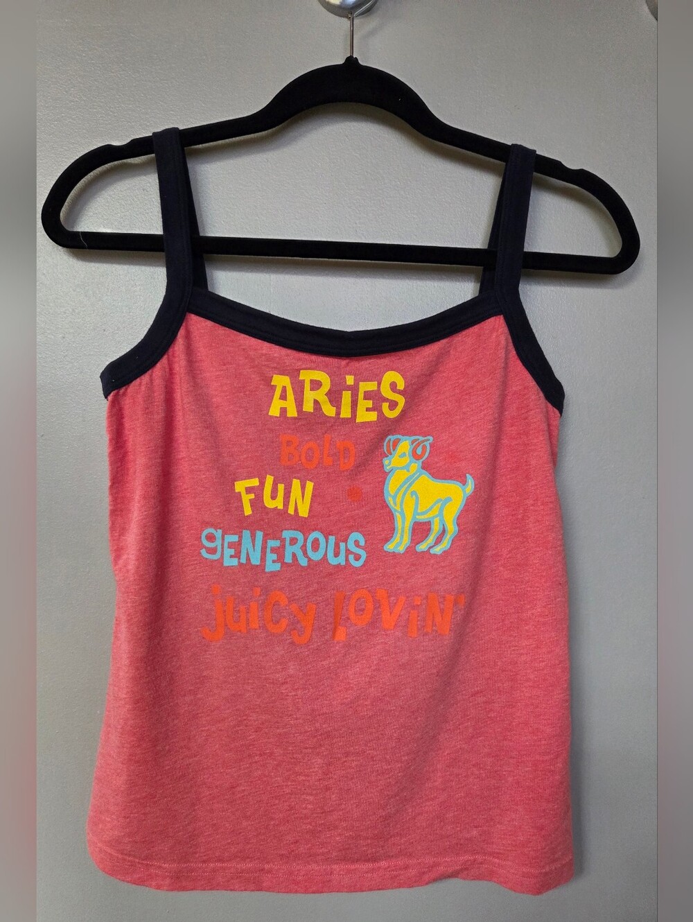 Juicy Couture Aries Zodiac Sign Graphic Tank Top - Coral with Navy Trim